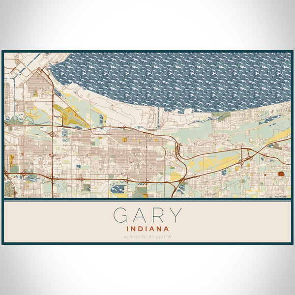 Gary - Indiana Map Print in Woodblock