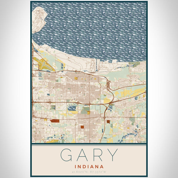 Gary - Indiana Map Print in Woodblock