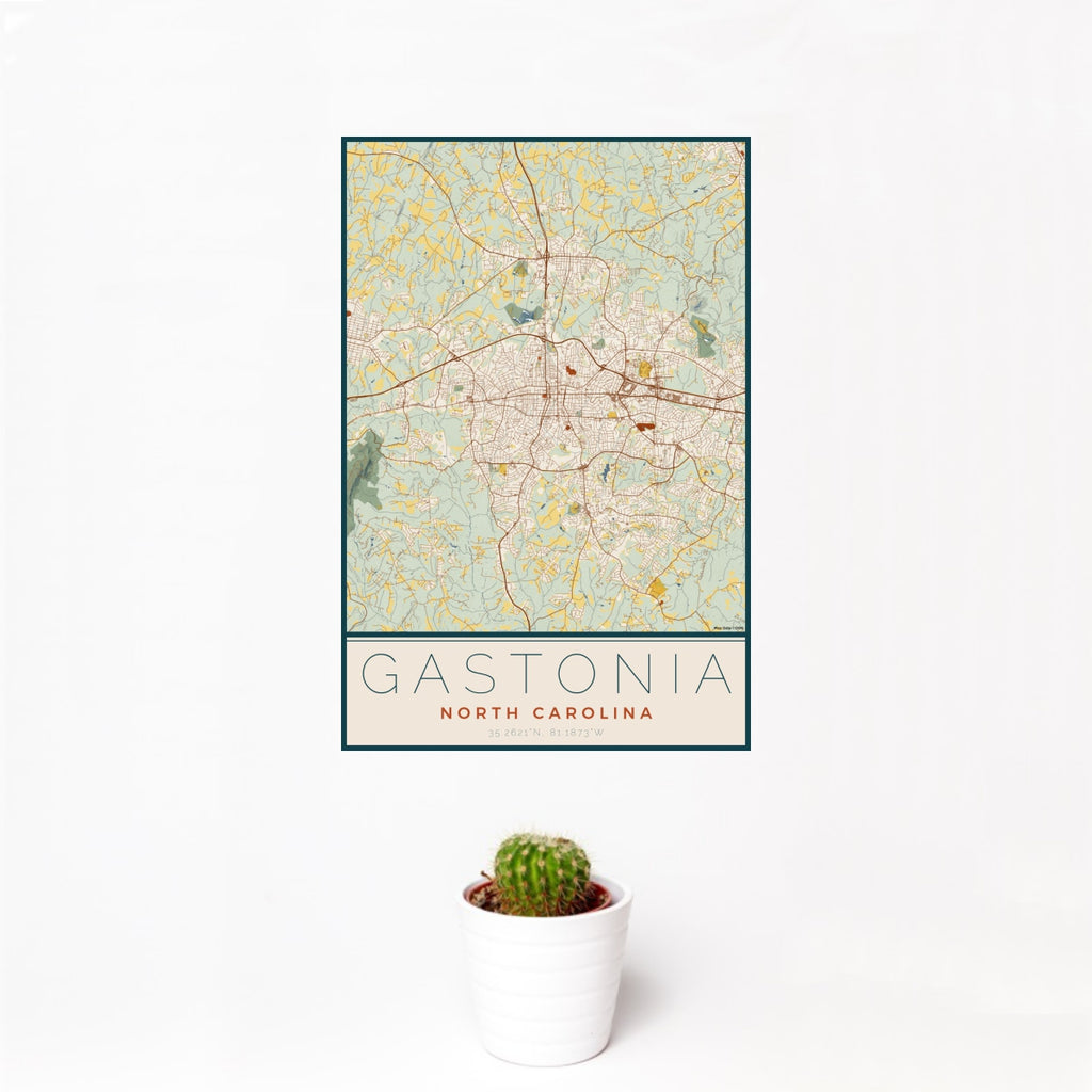 Gastonia - North Carolina Map Print in Woodblock