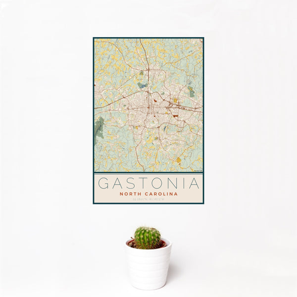 Gastonia - North Carolina Map Print in Woodblock