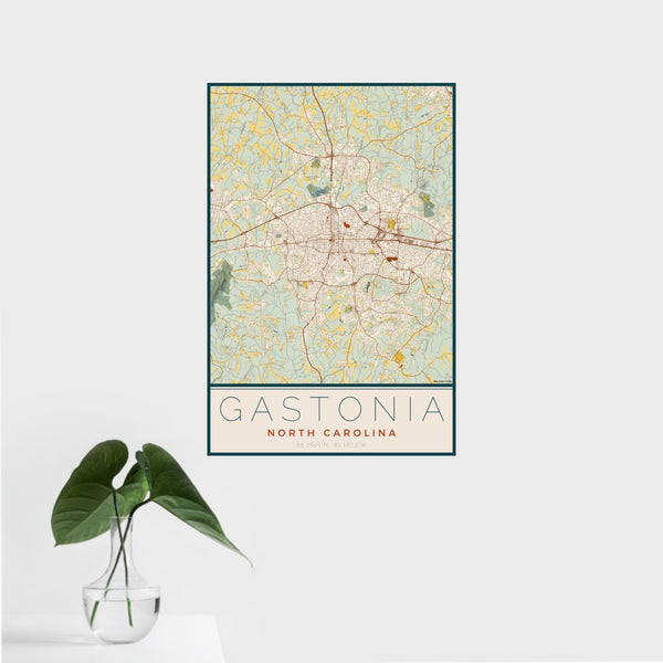 Gastonia - North Carolina Map Print in Woodblock