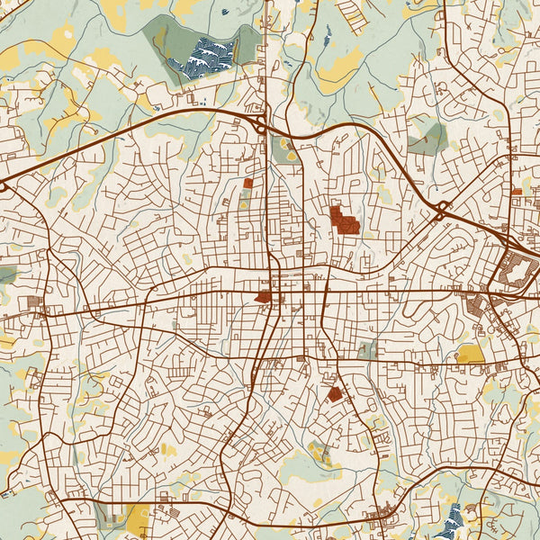 Gastonia - North Carolina Map Print in Woodblock