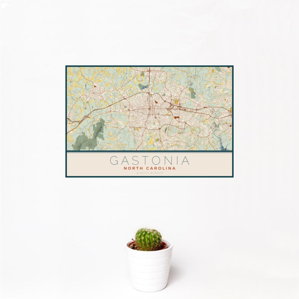 Gastonia - North Carolina Map Print in Woodblock