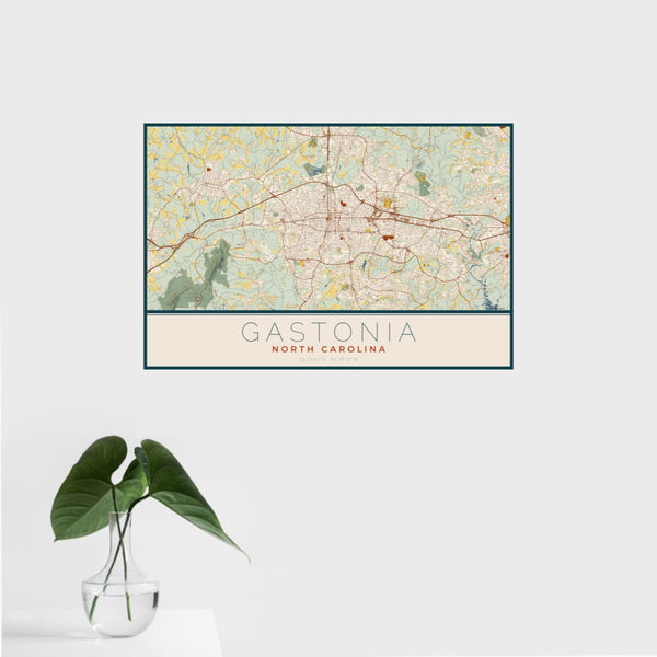 Gastonia - North Carolina Map Print in Woodblock