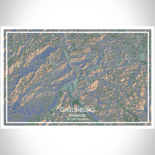 Gatlinburg Tennessee Map Print Landscape Orientation in Afternoon Style With Shaded Background