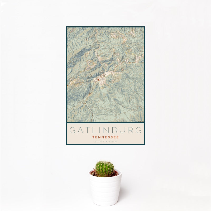 Gatlinburg - Tennessee Map Print in Woodblock
