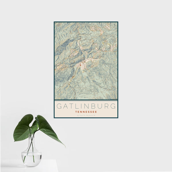 Gatlinburg - Tennessee Map Print in Woodblock