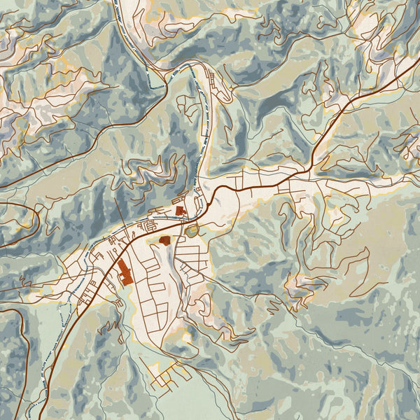 Gatlinburg - Tennessee Map Print in Woodblock