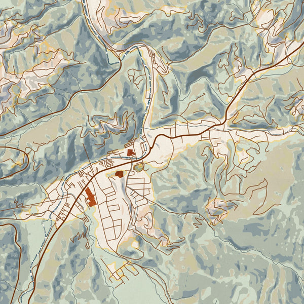 Gatlinburg - Tennessee Map Print in Woodblock