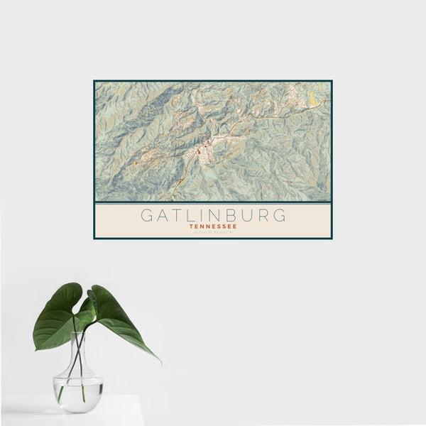 Gatlinburg - Tennessee Map Print in Woodblock
