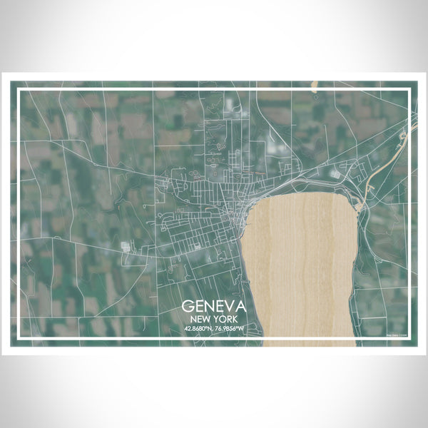 Geneva New York Map Print Landscape Orientation in Afternoon Style With Shaded Background