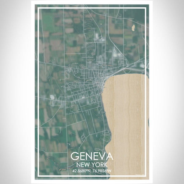 Geneva New York Map Print Portrait Orientation in Afternoon Style With Shaded Background