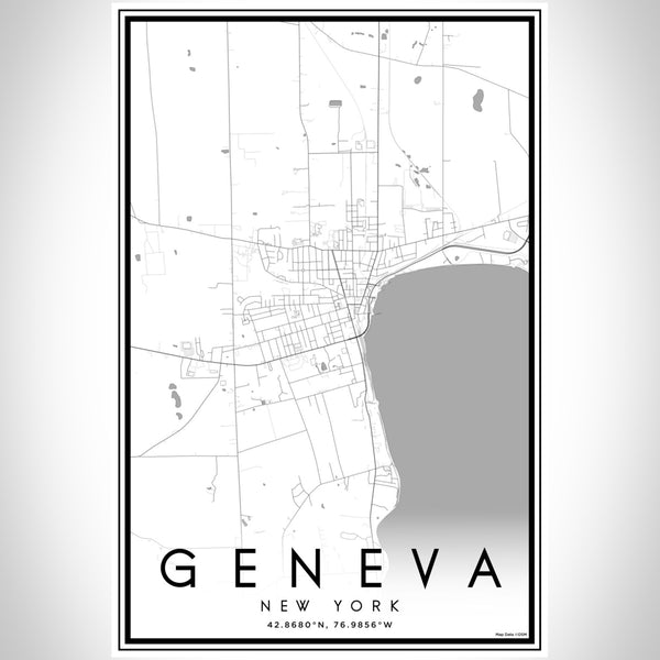 Geneva New York Map Print Portrait Orientation in Classic Style With Shaded Background