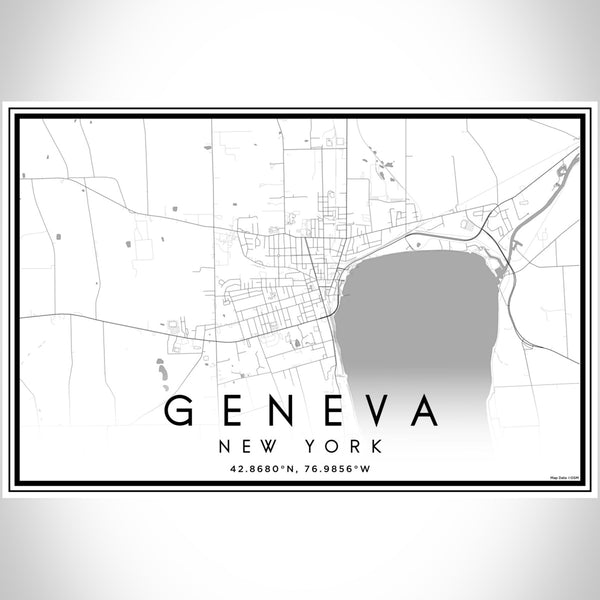 Geneva New York Map Print Landscape Orientation in Classic Style With Shaded Background