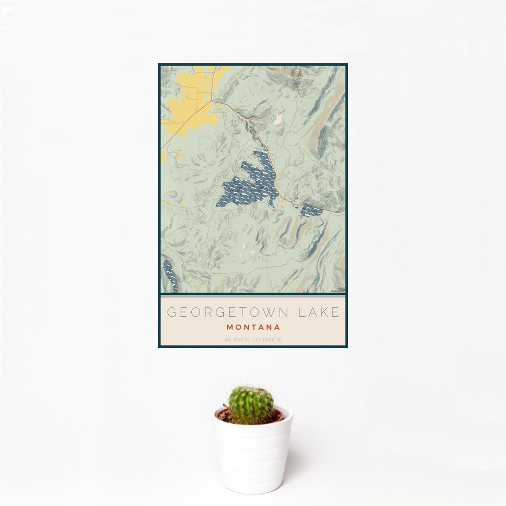 Georgetown Lake - Montana Map Print in Woodblock