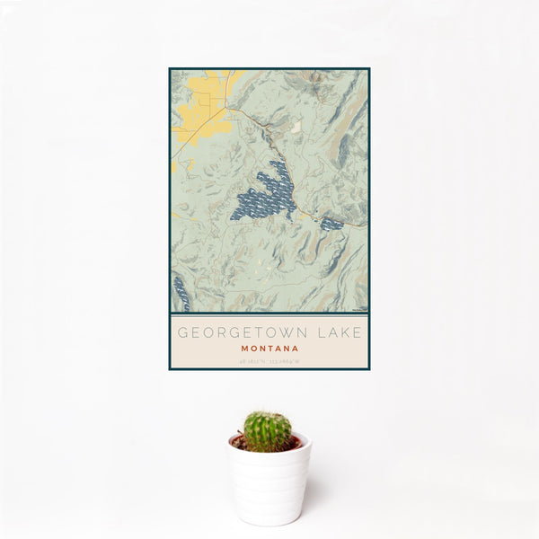 Georgetown Lake - Montana Map Print in Woodblock