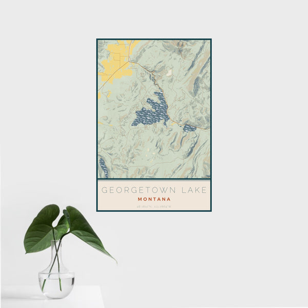 Georgetown Lake - Montana Map Print in Woodblock