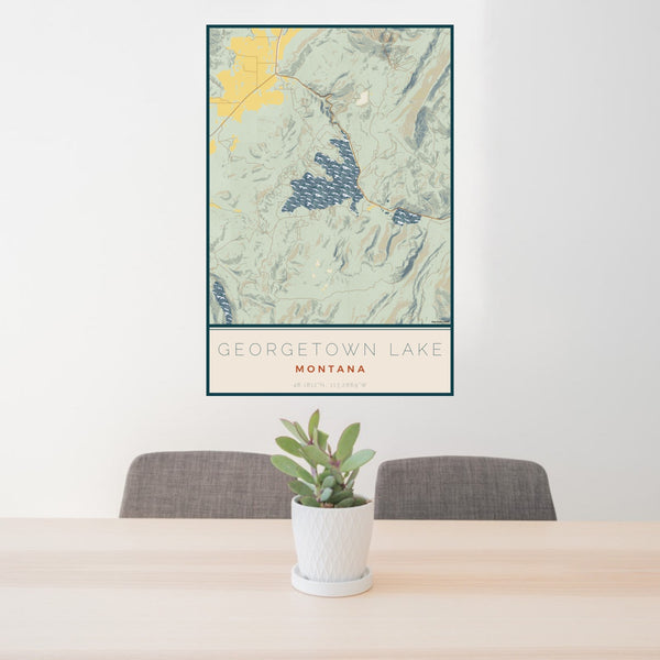 Georgetown Lake - Montana Map Print in Woodblock