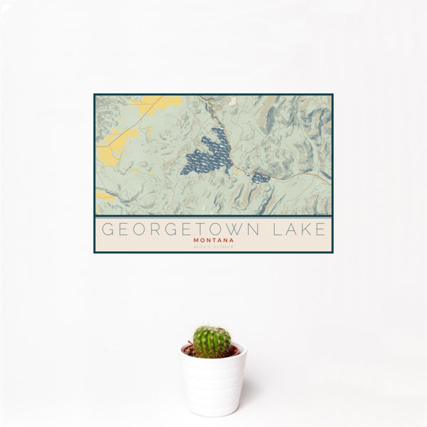 Georgetown Lake - Montana Map Print in Woodblock