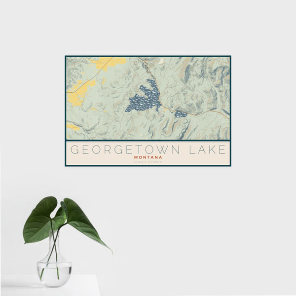 Georgetown Lake - Montana Map Print in Woodblock