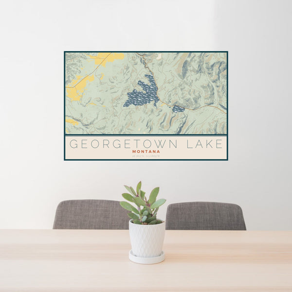 Georgetown Lake - Montana Map Print in Woodblock