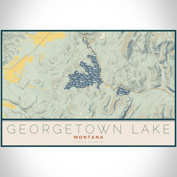 Georgetown Lake - Montana Map Print in Woodblock