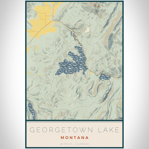 Georgetown Lake - Montana Map Print in Woodblock