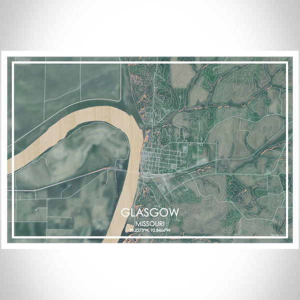 Glasgow Missouri Map Print Landscape Orientation in Afternoon Style With Shaded Background