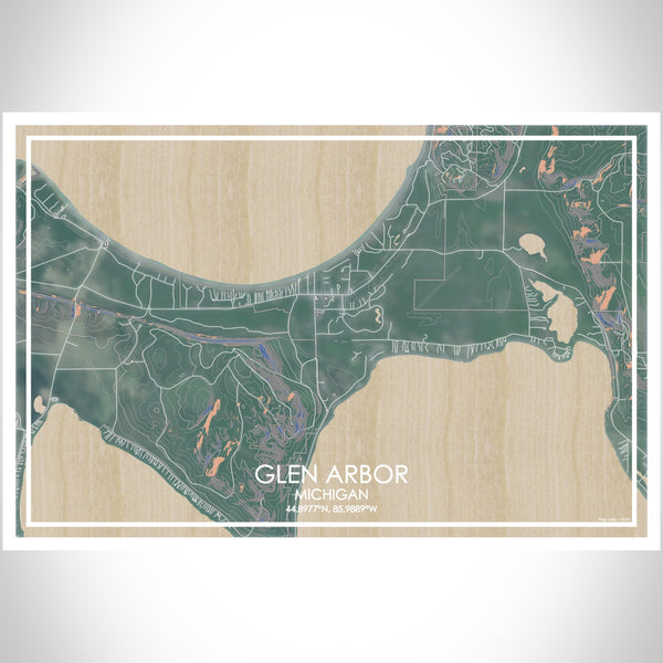 Glen Arbor Michigan Map Print Landscape Orientation in Afternoon Style With Shaded Background