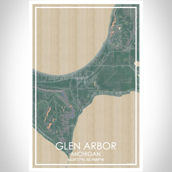 Glen Arbor Michigan Map Print Portrait Orientation in Afternoon Style With Shaded Background