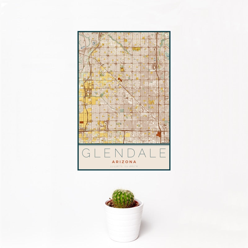Glendale - Arizona Map Print in Woodblock
