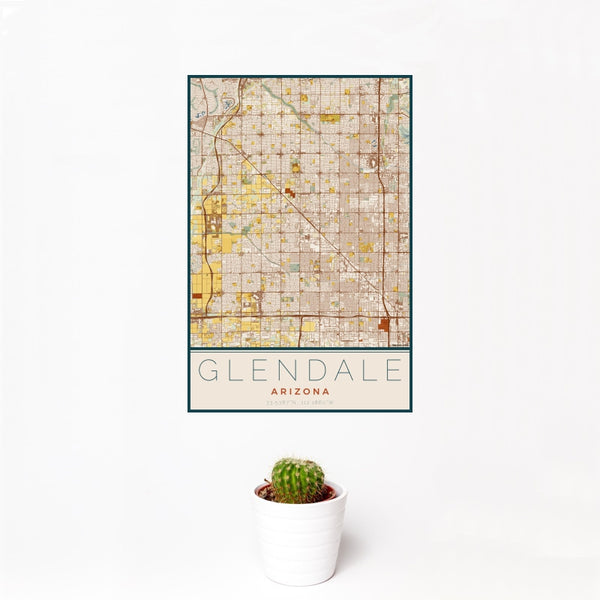 Glendale - Arizona Map Print in Woodblock