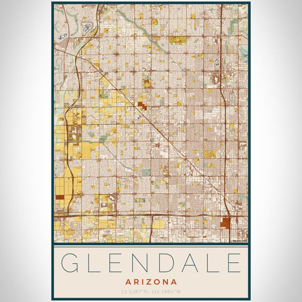 Glendale - Arizona Map Print in Woodblock