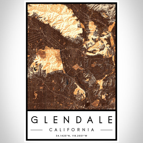 Glendale - California Map Print in Ember