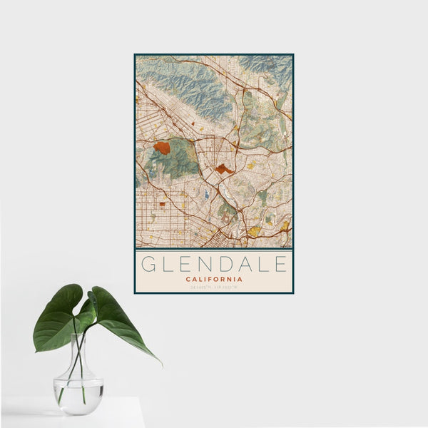 Glendale - California Map Print in Woodblock