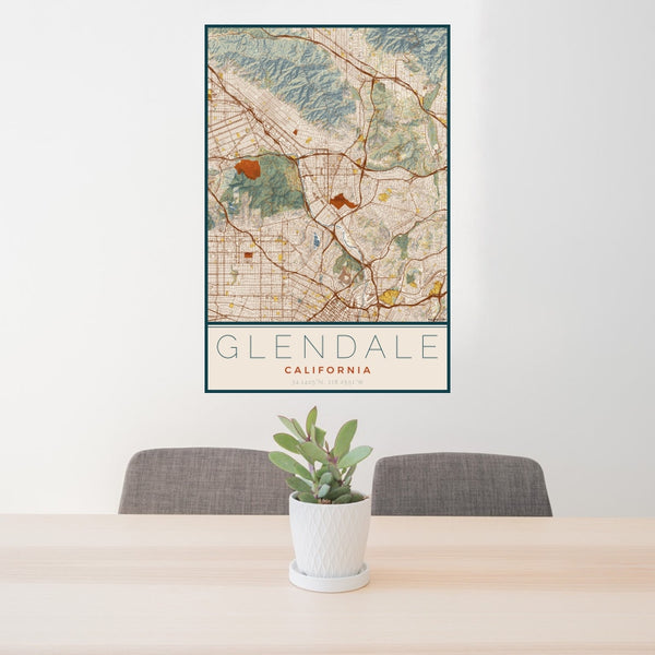 Glendale - California Map Print in Woodblock