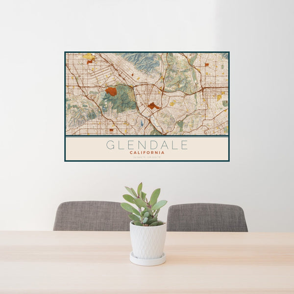 Glendale - California Map Print in Woodblock