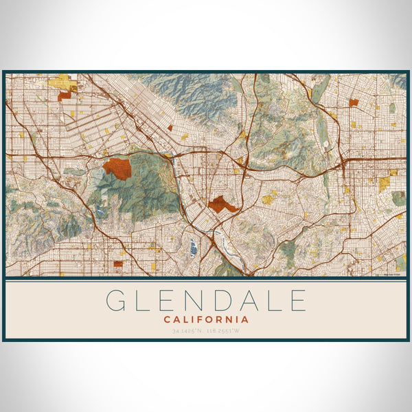Glendale - California Map Print in Woodblock