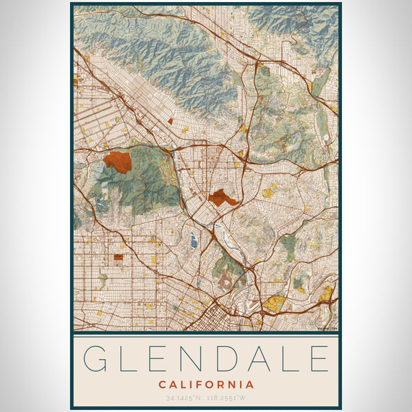 Glendale - California Map Print in Woodblock