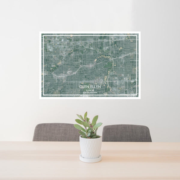 24x36 Glen Ellyn Illinois Map Print Lanscape Orientation in Afternoon Style Behind 2 Chairs Table and Potted Plant