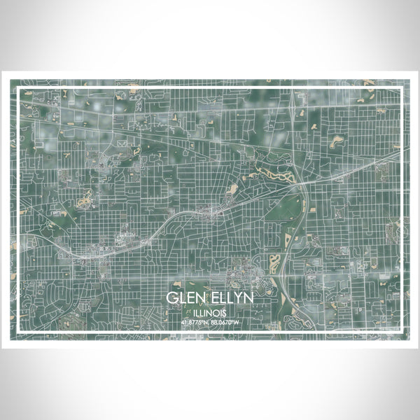 Glen Ellyn Illinois Map Print Landscape Orientation in Afternoon Style With Shaded Background