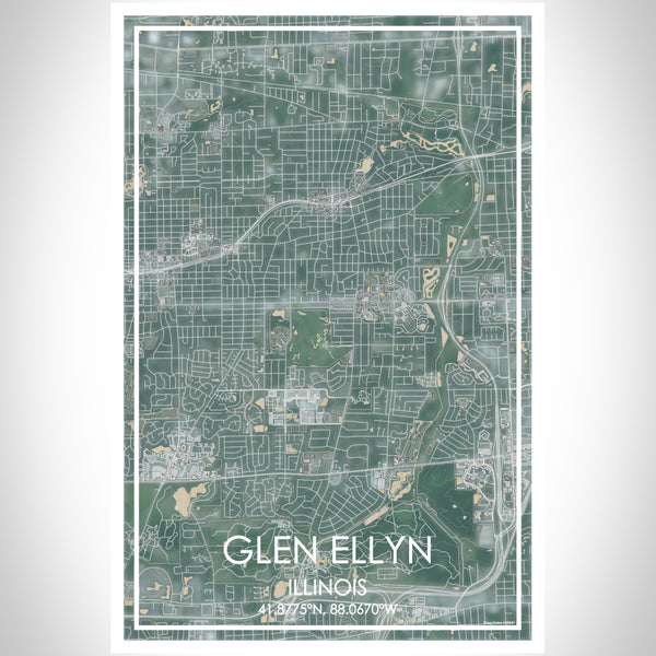 Glen Ellyn Illinois Map Print Portrait Orientation in Afternoon Style With Shaded Background
