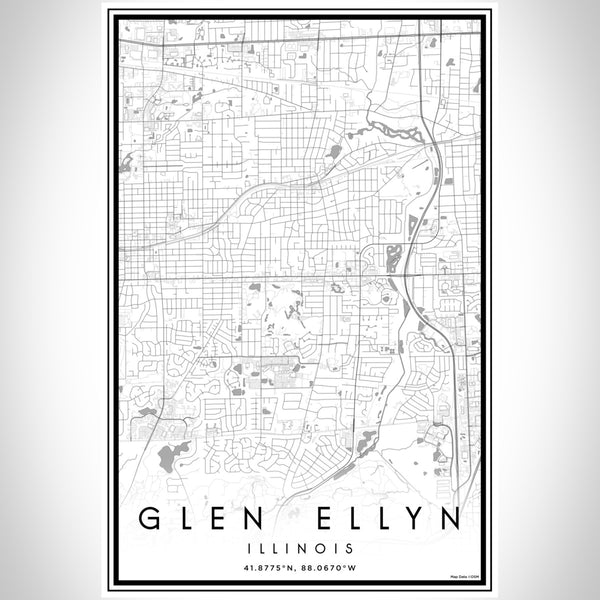 Glen Ellyn Illinois Map Print Portrait Orientation in Classic Style With Shaded Background