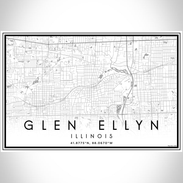 Glen Ellyn Illinois Map Print Landscape Orientation in Classic Style With Shaded Background