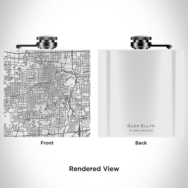 Rendered View of Glen Ellyn Illinois Map Engraving on 6oz Stainless Steel Flask in White