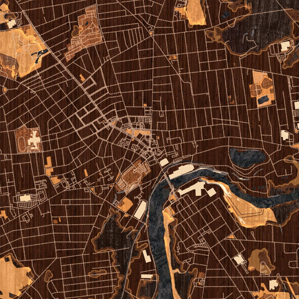 Glens Falls New York Map Print in Ember Style Zoomed In Close Up Showing Details