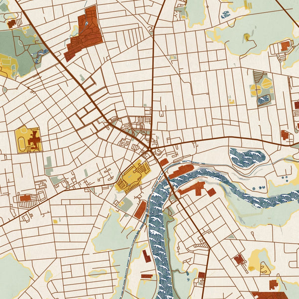 Glens Falls New York Map Print in Woodblock Style Zoomed In Close Up Showing Details