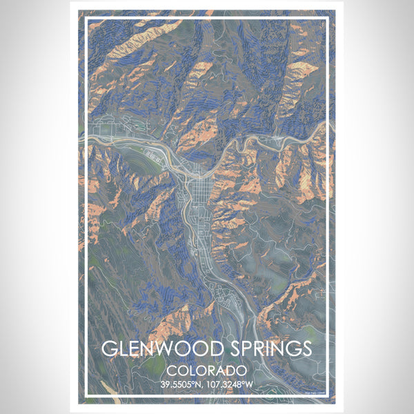 Glenwood Springs Colorado Map Print Portrait Orientation in Afternoon Style With Shaded Background