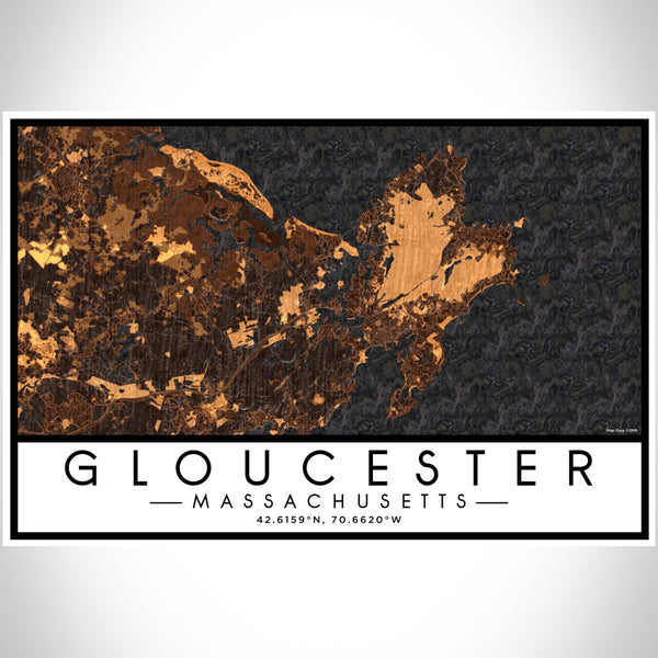 Gloucester Massachusetts Map Print Landscape Orientation in Ember Style With Shaded Background