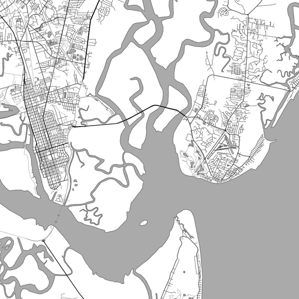 Golden Isles Georgia Map Print in Classic Style Zoomed In Close Up Showing Details